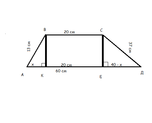Найдите площадь трапеции параллельные стороны. Трапеция площадь 20см. Площадь боковой стенки трапеции. Найдите площадь трапеции, параллельные стороны которой. Трапеция основания 20 и 60 см.