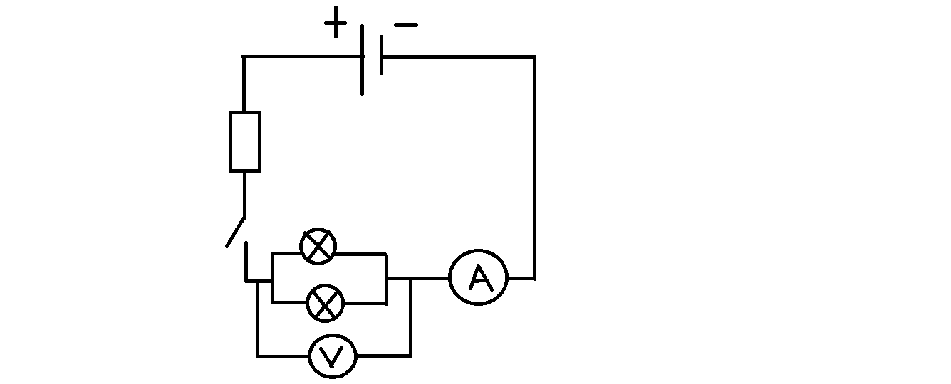 Нарисуйте схему электрической цепи состоящей из источника тока ключа лампочки амперметра вольтметра