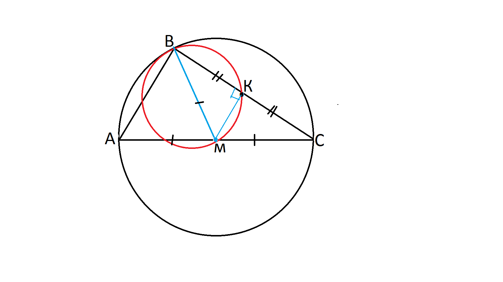 Найдите длину стороны вс. Медиана треугольника является диаметром окружности. Медиана треугольника и диаметр окружности. Окружность пересекает треугольник. Медиана треугольника АВС является диаметром.