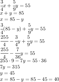 Изображение к ответу Пусть х литров налито в первую канистру, а у литров во вторую, из условия получаем систему:Ответ: 40 и 45 литров