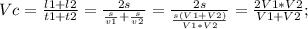 Изображение к ответу t1=L1/V1=(S-S2)/V1=(800-400)/5=80м/сS1=S2=s___________________________________VcV1+VcV2=2*V2V1;VcV1=2*V2V1-VcV2;VcV1=V2*(2V1-Vc);V2=VcV1/(2V1-Vc)=6,16*5/10-6,16=8м/с________________________________t=S/Vc=800/6.16=129.870c