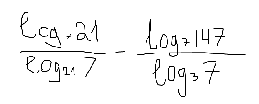 (log21 по основанию к 7/ log 7 по основанию к 21) - (log 147 по основанию к 7/ log 7 по основанию к 3)Загрузить png