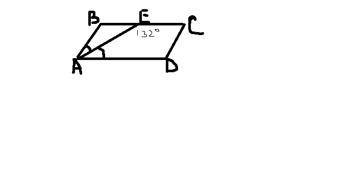 Дано:ABCD - паралелелограмм;AE-биссектриса угла BAD ;уголAEC =132 градусанайти углы параллелограмма .срочно нужно решить эту задачку , хорошие ну решите:* Загрузить png