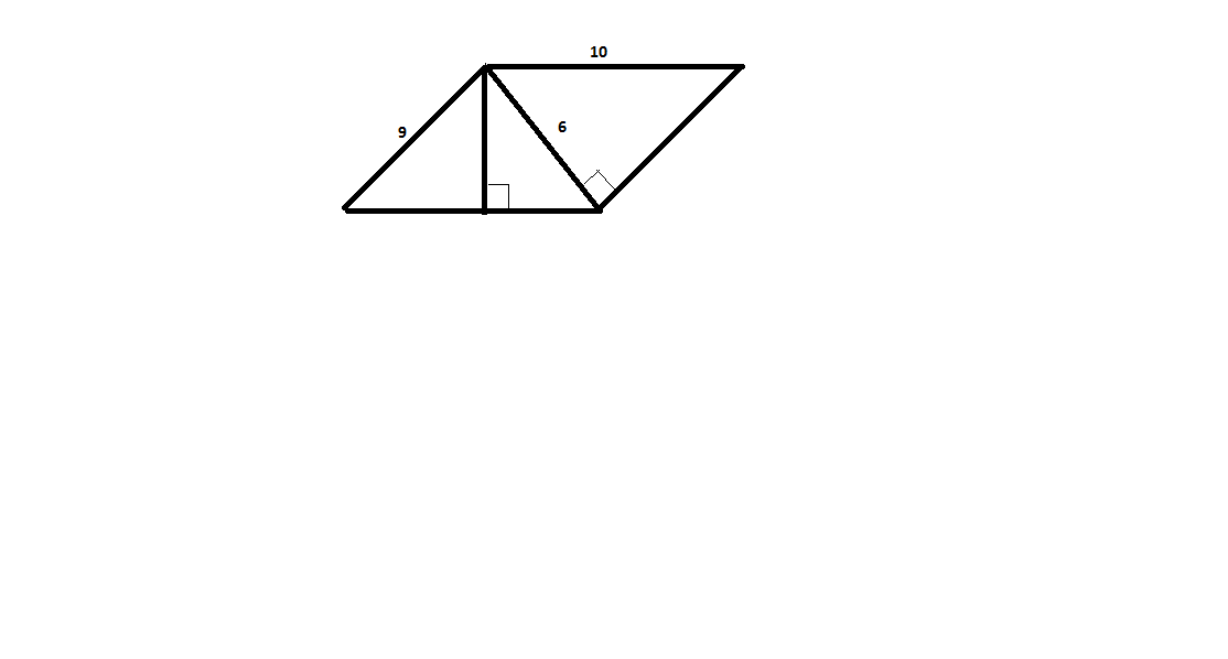 Решите пожалуйста и напишите решение.Две стороны параллелограмма равны 10 и 9. Из одной вершины на две стороны опустили высоты, как показано на рисунке.Длина большей из высот равна 6.Найдите длину другой высоты.Загрузить png